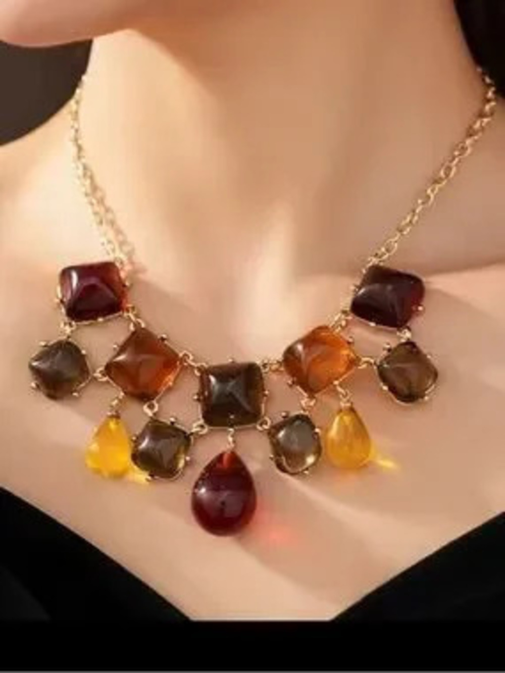Anthropologie Statement Multicolor Glass Gem Necklace - Women Jewelry